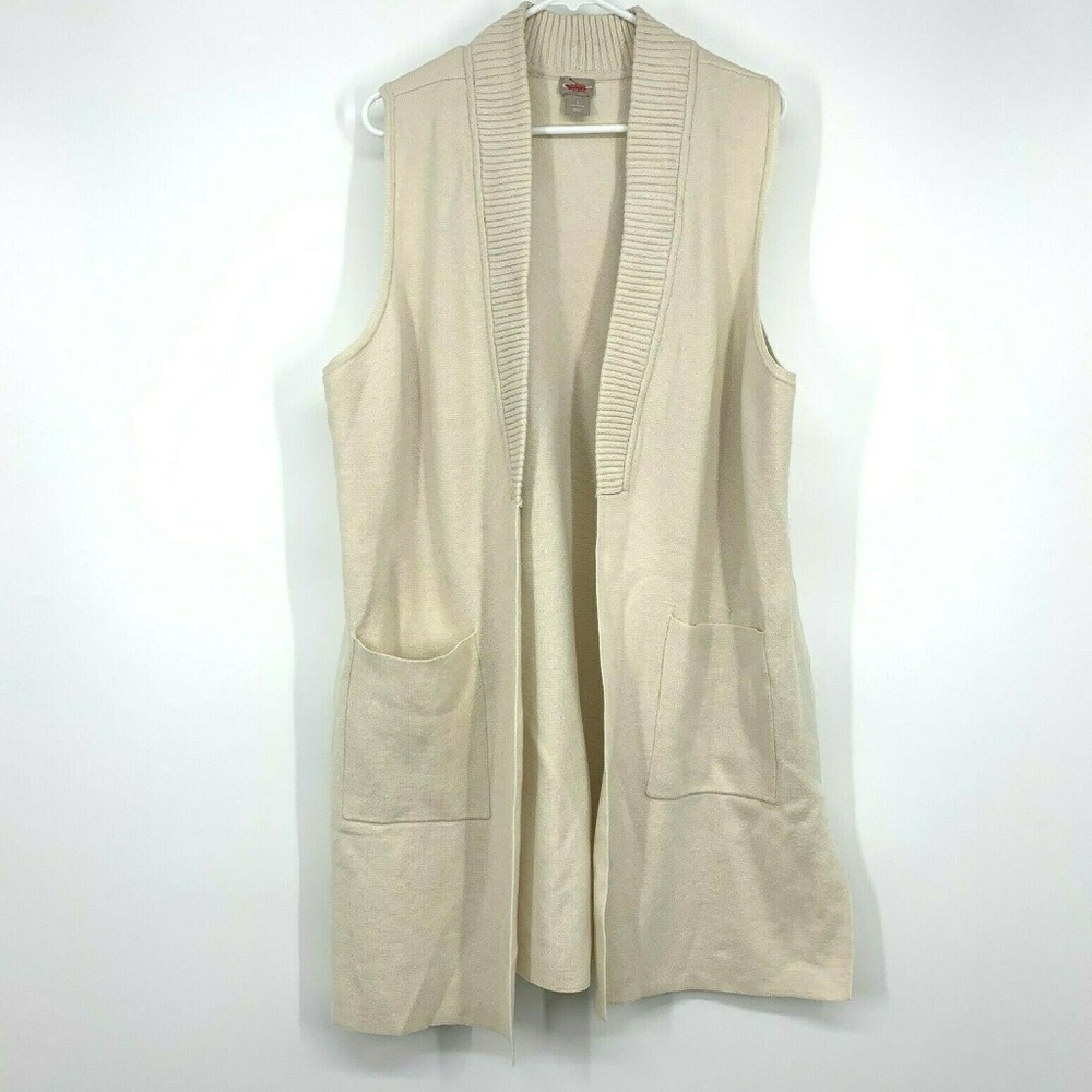 Chicos Pocket Sweater Vest Beige Sleeveless Ribbed Knit Cardigan - Picture 2 of 8